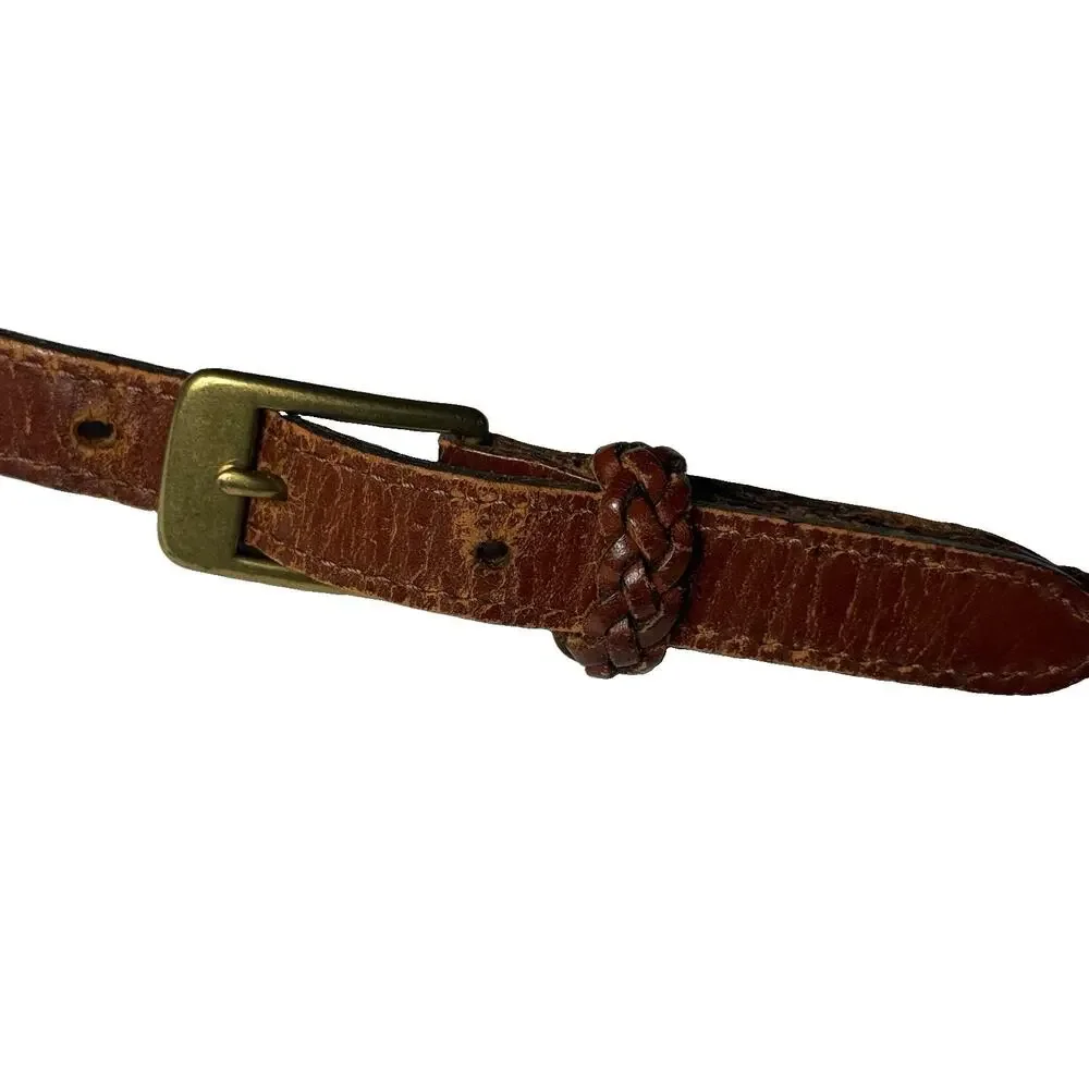 Vintage Fossil Leather Braided Belt Womens Size Large Brown Skinny 90s Rope